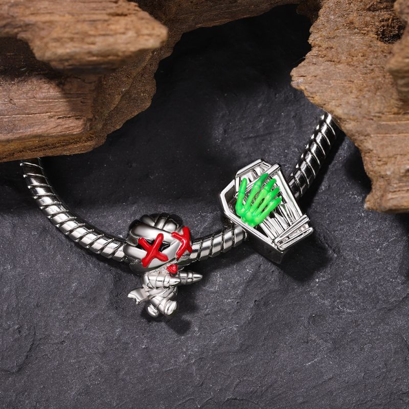 Coffin Green Skeleton Hand Charm
