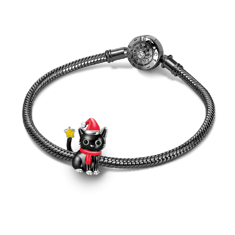 Christmas Black Cat Charm
