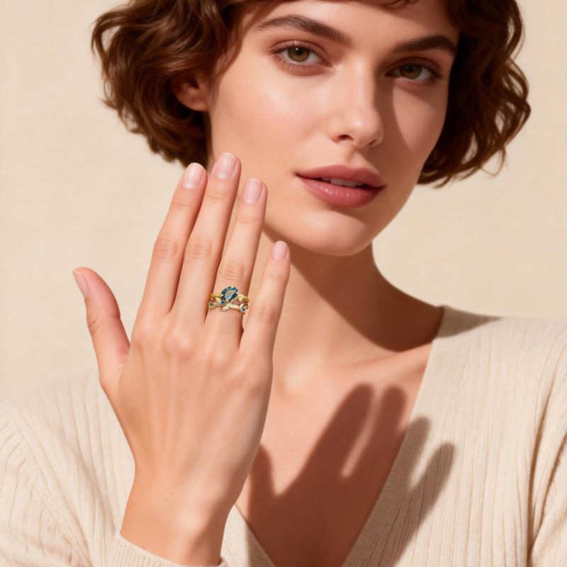 Oval-cut Leaf Ring Set