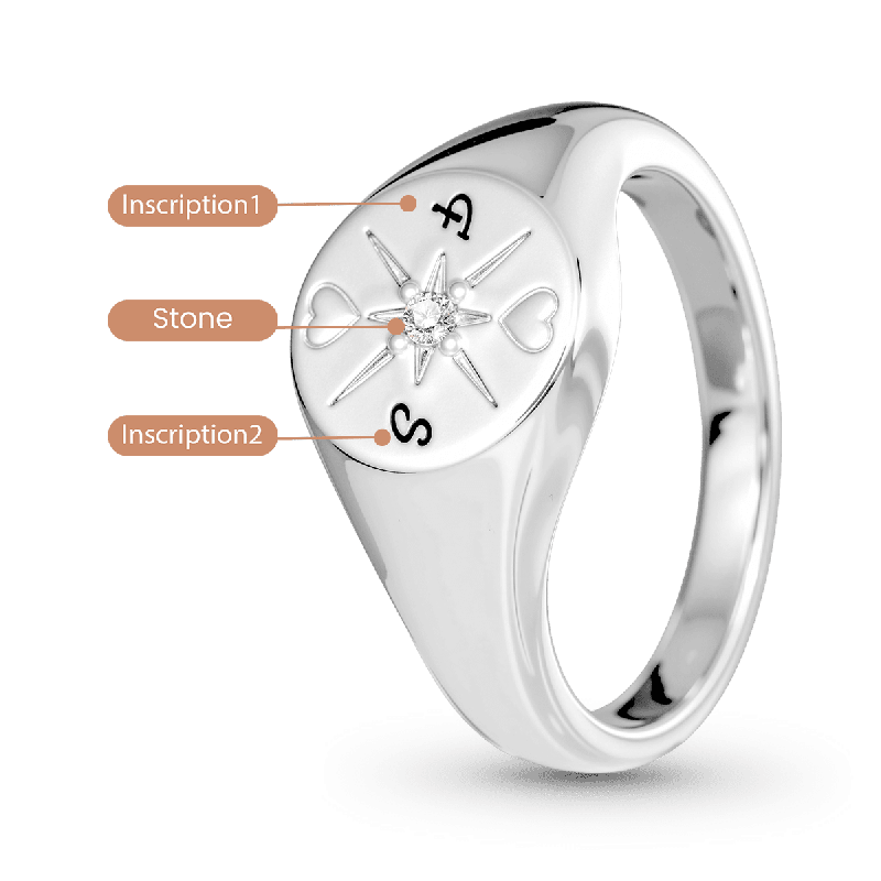 Compass Heart Signet Ring