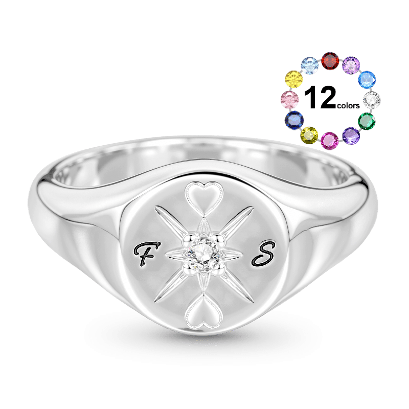Compass Heart Signet Ring