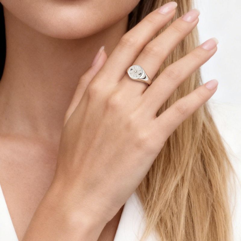 Compass Heart Signet Ring