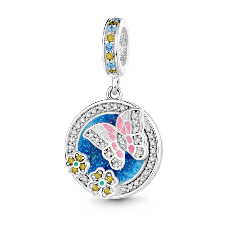 Butterfly Flowers Engravable Pendant