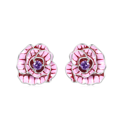 Pink Rose Stud Earrings