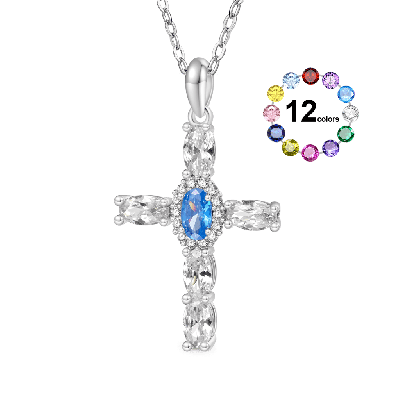 Cross Birthstone Necklace