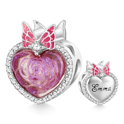 Heart Pink Rose Charm