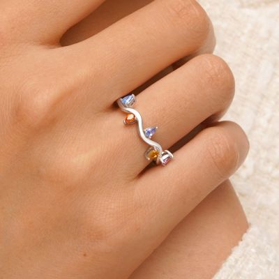 Wavy Colorful Diamond Ring