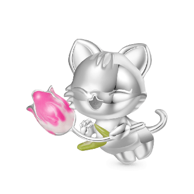 Pink Tulip Cat Charm