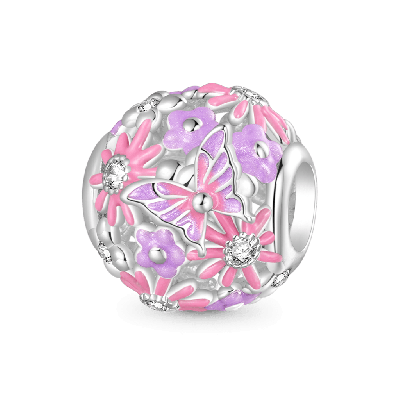 Pink Butterfly Flower Charm