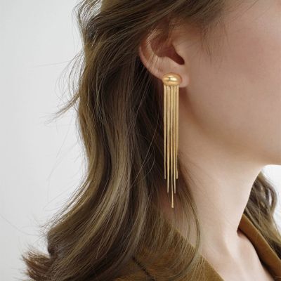 Long Tassel Metal Bean Ear Clips