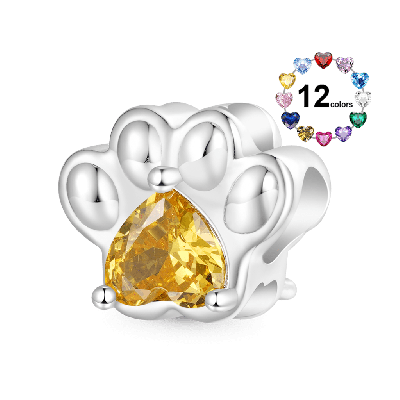 Pet Paw Heart Birthstone Charm