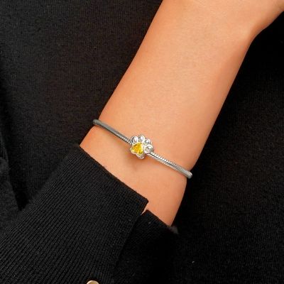 Pet Paw Heart Birthstone Charm