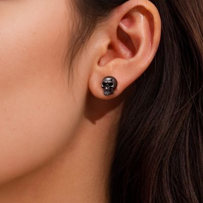 Gothic Black Skull Stud Earrings