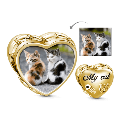 18K Gold Plated Cute Cat Photo Charm