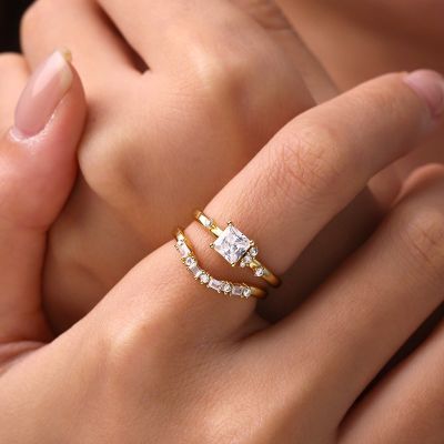 Square Zirconia Curve Stackable Rings