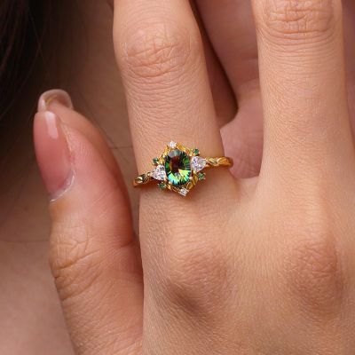 Gold Leaf Teal Diamond Ring