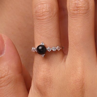 Dark Black Pearl Diamond Ring