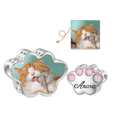 Cat Paw Opal Inlaid Photo Charm