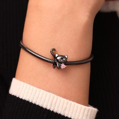 Black Cat Heart Tail Charm