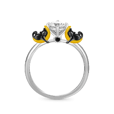 Black Cat Moon White Diamond Ring