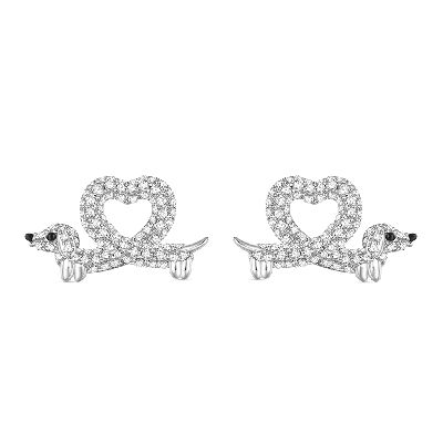 Dachshund Heart Diamond Stud Earrings
