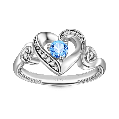 Love Heart Round Cut Birthstone Ring