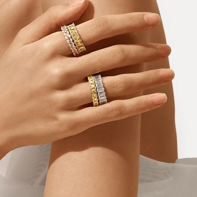 White Topaz Baguette Cut Band Ring