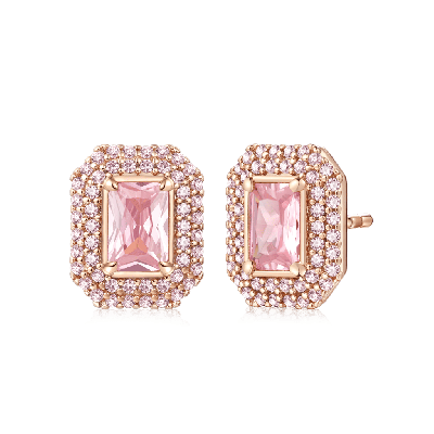 Pink Rose Gold Square Stud Earrings
