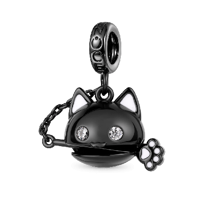 Black Cat Wooden Fish Pendant