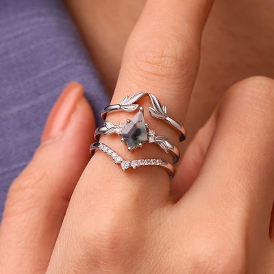 Agate Leaf Stackable Ring