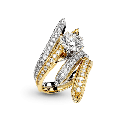 Two-Tone Intertwined Round-Cut Ring