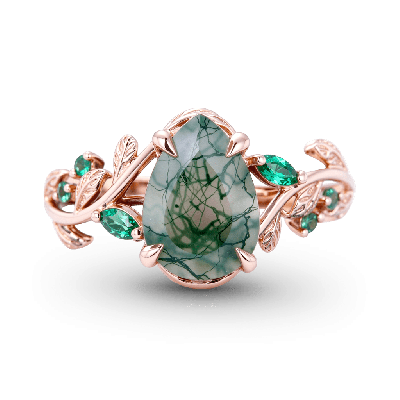 Moss Agate Pear-cut Promise Ring