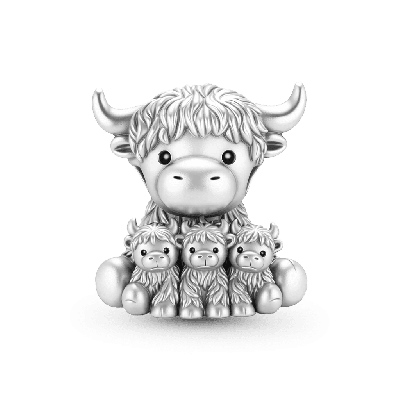 Highland Cow with Three Babies Charm