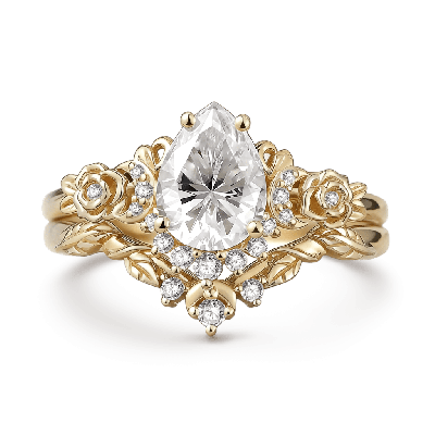 Moon & Flower Engagement Ring Set