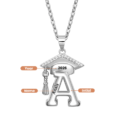 Grad Cap Initial Necklace