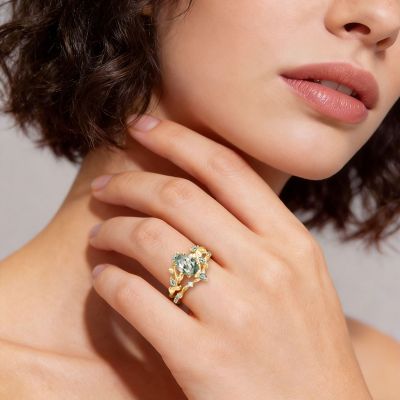 Agate Oval-Cut Promise Ring Set