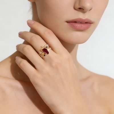 Coffin-Cut Engagement Ring Set