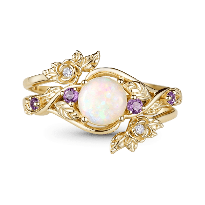 Rose Blossom Opal Ring Set