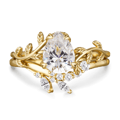 Pear-cut Leaf Ring Set