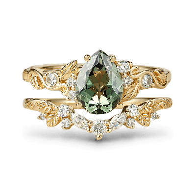 Gnoce Nature's Embrace Pear-cut Leaf Ring Set
