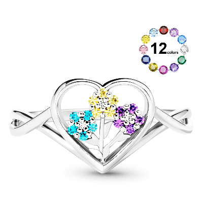 Birthstones Flower Heart Ring