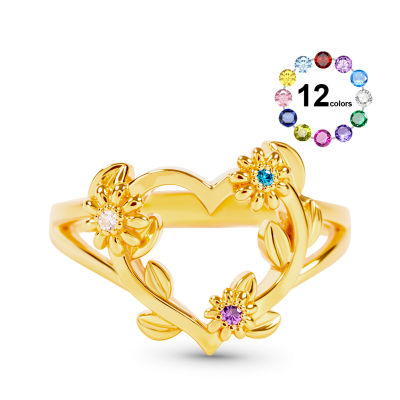 Personalized Heart Flower Ring