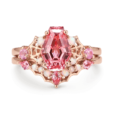 Spider Web Coffin Pink Ring Set