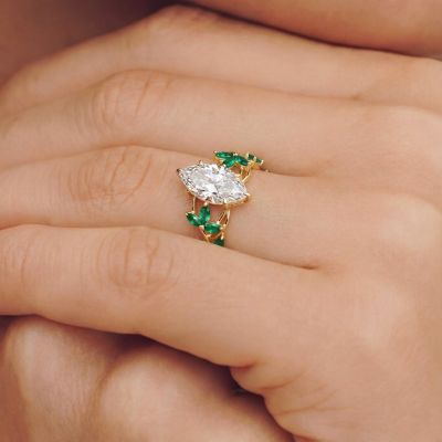 Marquise-cut Emerald Leaf Ring
