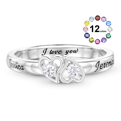 Two Hearts Birthstone Ring