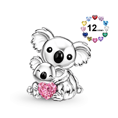 Koala Embraces Baby Heart Birthstone Charm