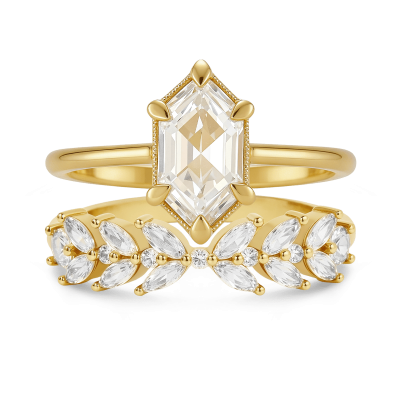 Long Hexagon-Cut Ring Set