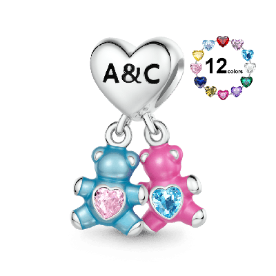 Birthstone Bear Embraces Heart Pendant