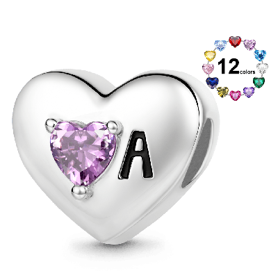 Heart Initial Birthstone Charm