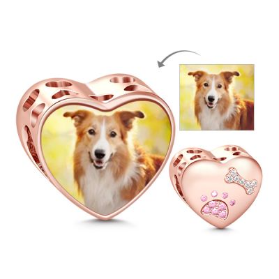 Paw Print Heart Photo Charm